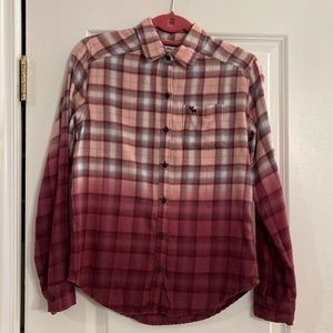 Abercrombie girls long sleeve flannel shirt size 11/12 ombré pink w/ white/ blue
